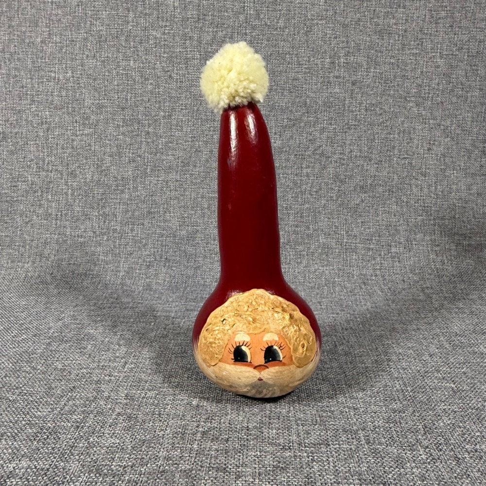 VTG Handmade Santa Claus Gourd Figurine Red Folk Art Christmas Decor 1990 Signed